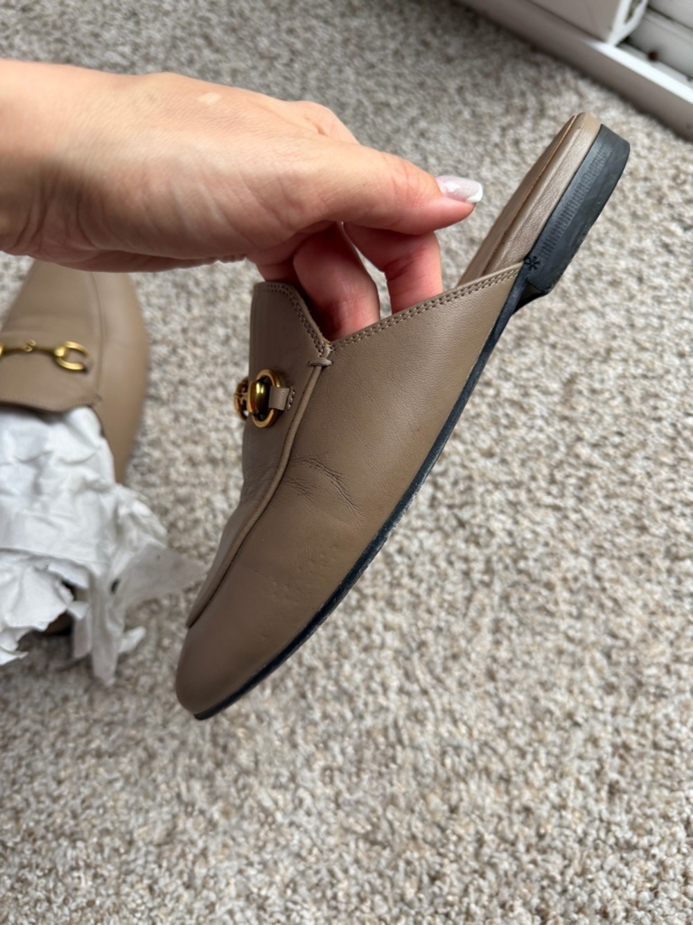 Gucci Women's Taupe Leather Horsebit Mules - Picture 7 of 10
